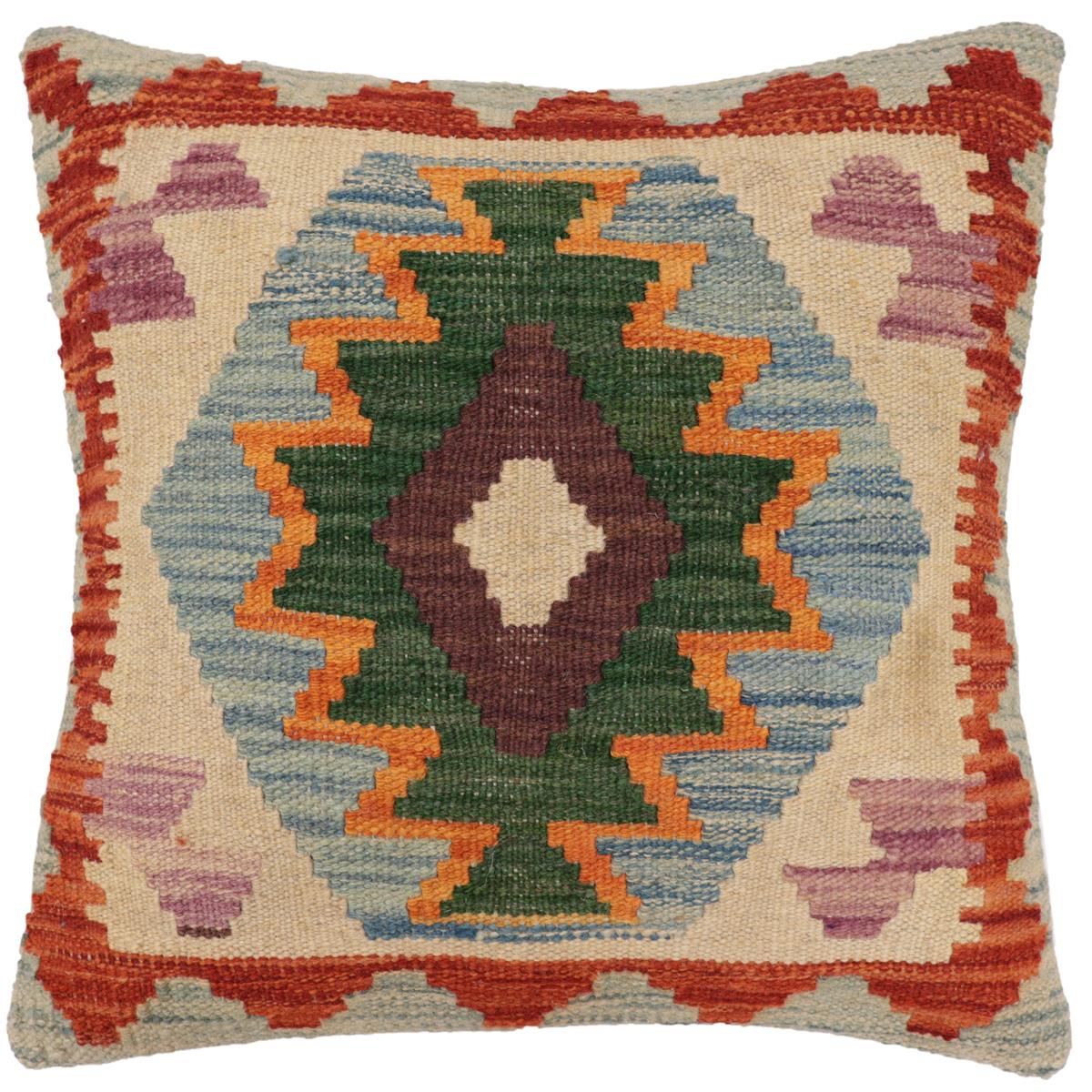 handmade Traditional Pillow Blue Rust Hand-Woven SQUARE 100% WOOL Hand woven turkish pillow2 x 2