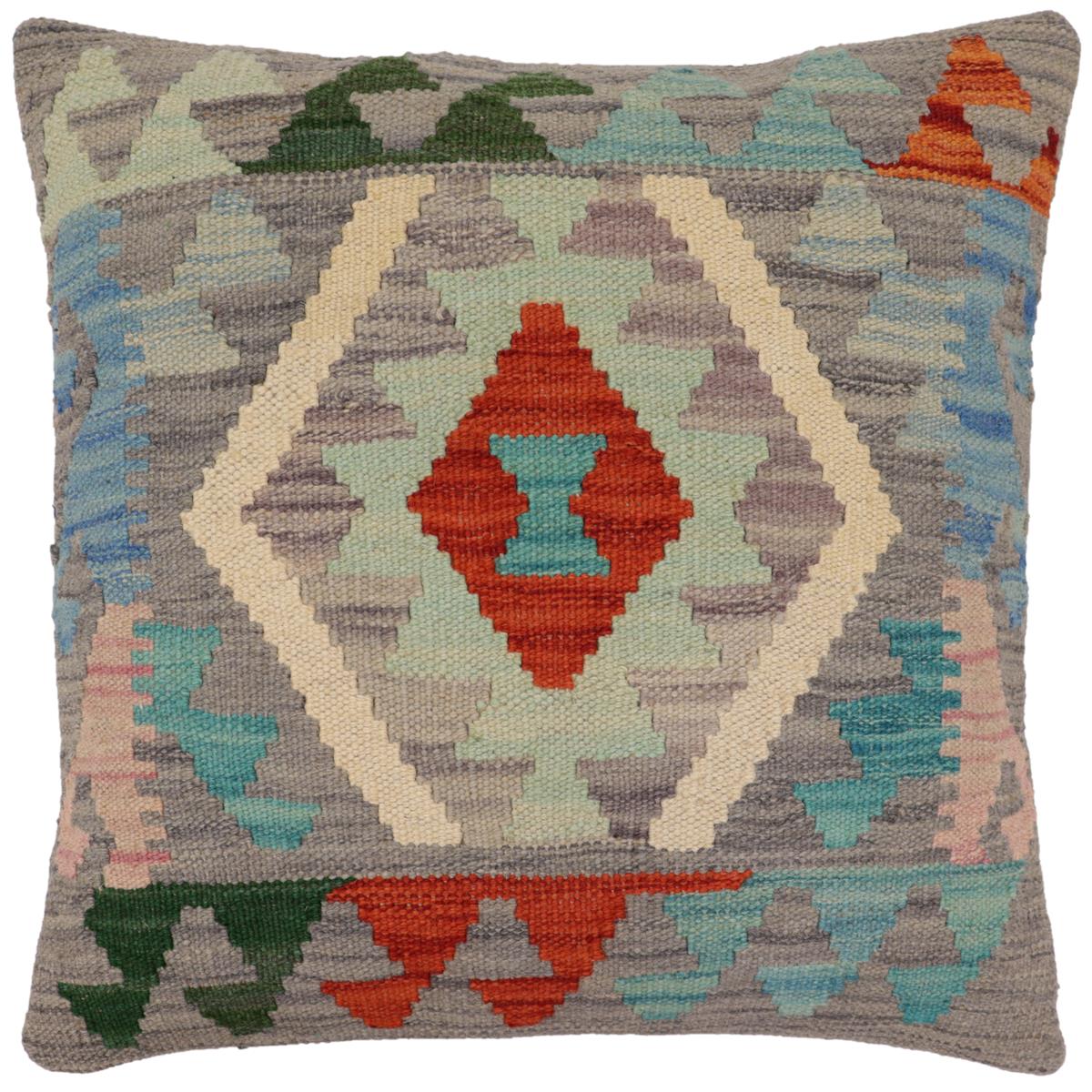 handmade Traditional Pillow Gray Rust Hand-Woven SQUARE 100% WOOL Hand woven turkish pillow2 x 2