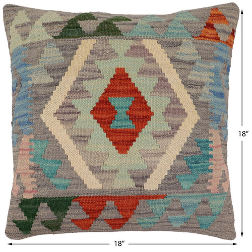 handmade Traditional Pillow Gray Rust Hand-Woven SQUARE 100% WOOL Hand woven turkish pillow2 x 2