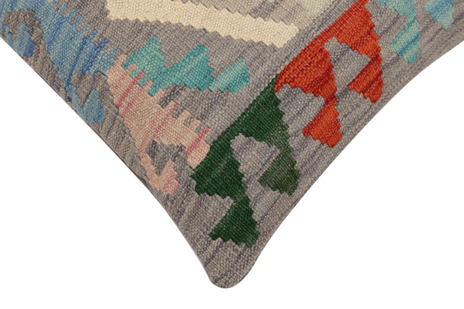 handmade Traditional Pillow Gray Rust Hand-Woven SQUARE 100% WOOL Hand woven turkish pillow2 x 2