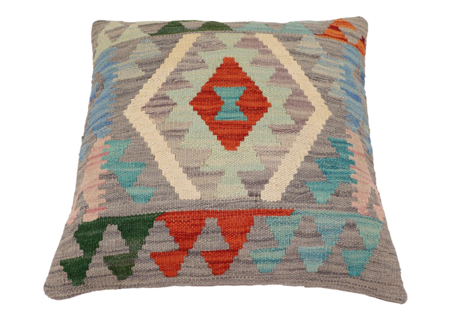 handmade Traditional Pillow Gray Rust Hand-Woven SQUARE 100% WOOL Hand woven turkish pillow2 x 2
