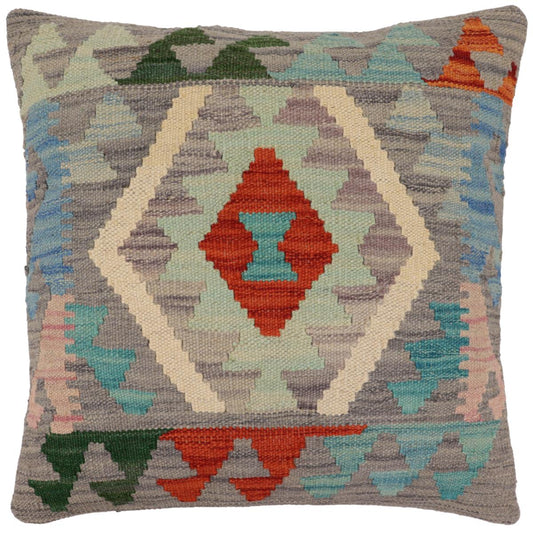 handmade Traditional Pillow Gray Rust Hand-Woven SQUARE 100% WOOL Hand woven turkish pillow2 x 2