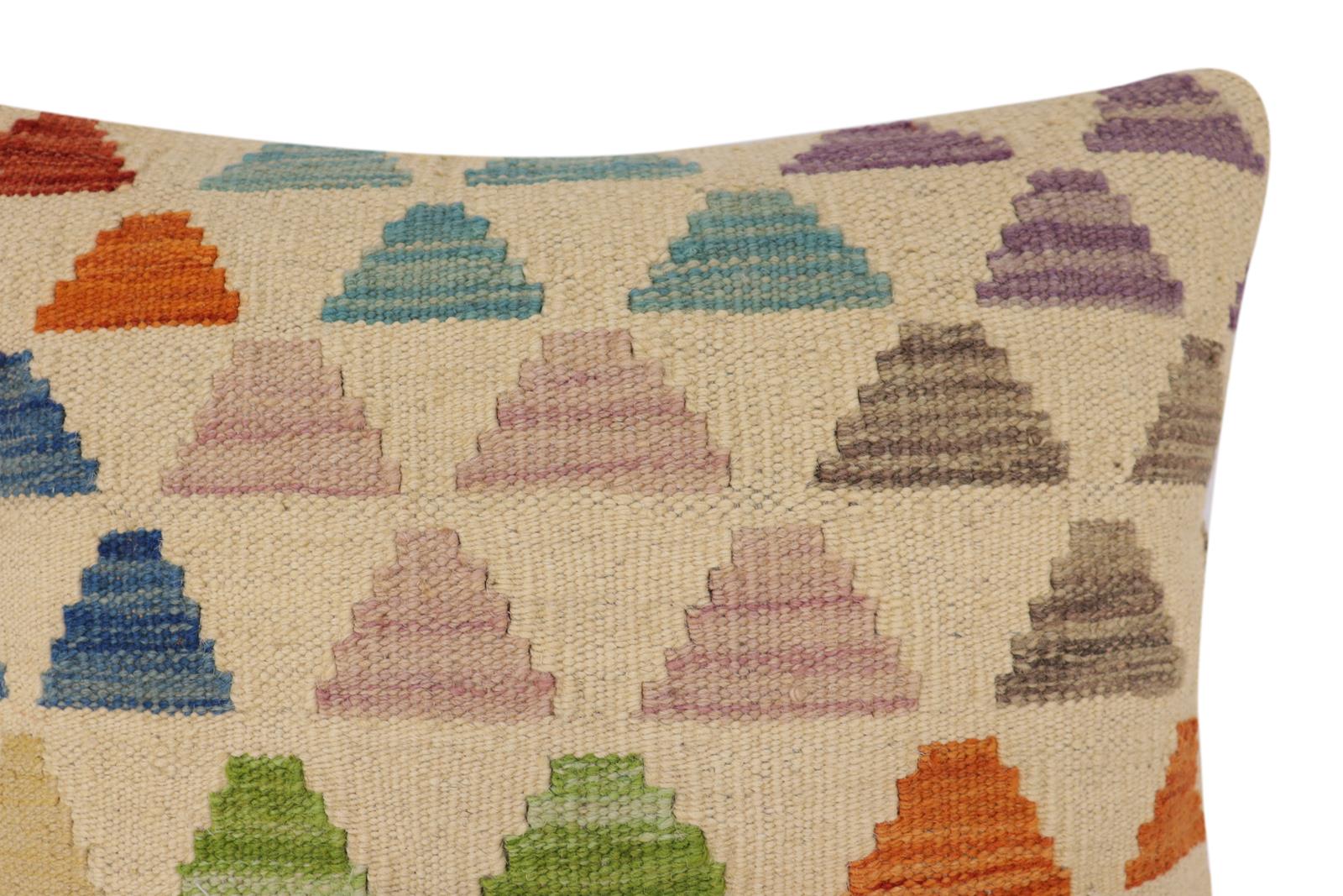 handmade Modern Pillow Beige Rust Hand-Woven SQUARE 100% WOOL Hand woven turkish pillow2 x 2