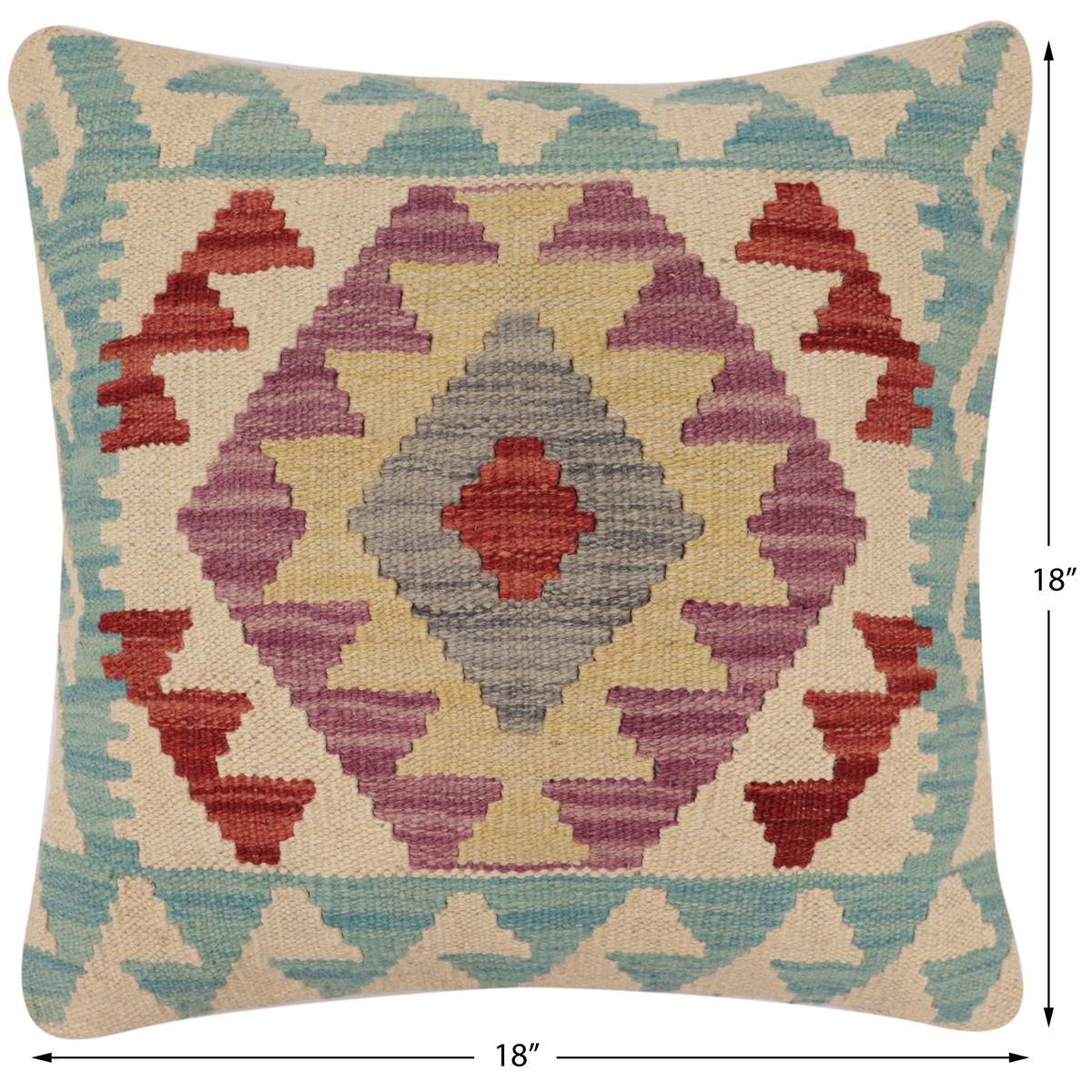 handmade Traditional Pillow Blue Red Hand-Woven SQUARE 100% WOOL Hand woven turkish pillow2 x 2
