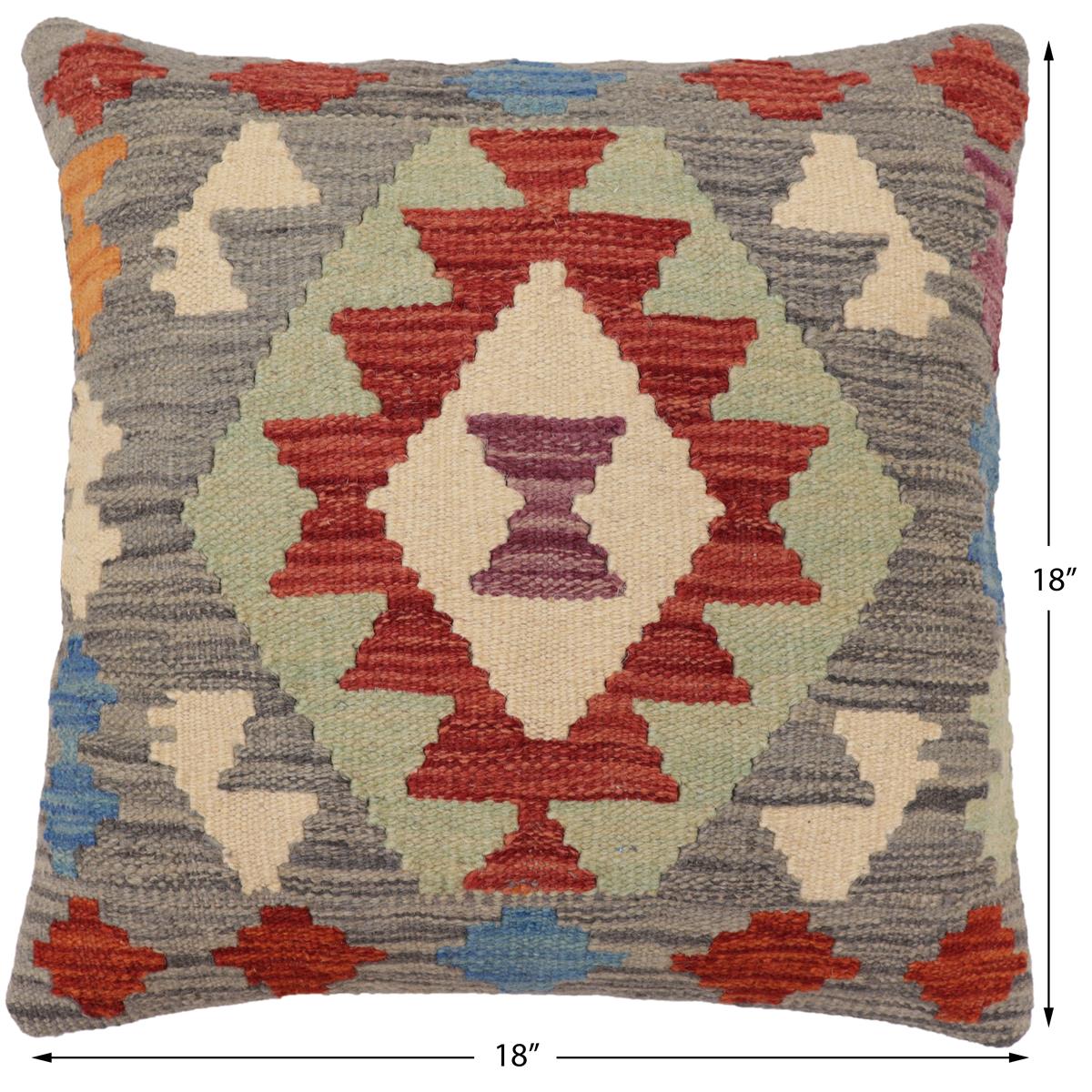 handmade Traditional Pillow Gray Red Hand-Woven SQUARE 100% WOOL Hand woven turkish pillow2 x 2