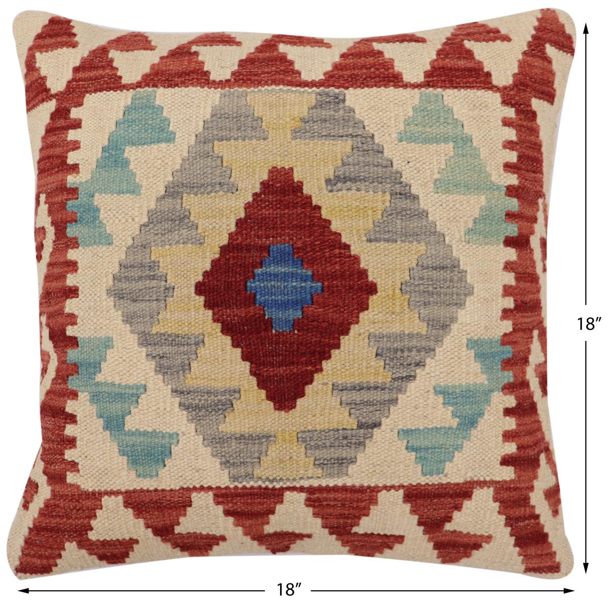 handmade Traditional Pillow Red Beige Hand-Woven SQUARE 100% WOOL Hand woven turkish pillow2 x 2