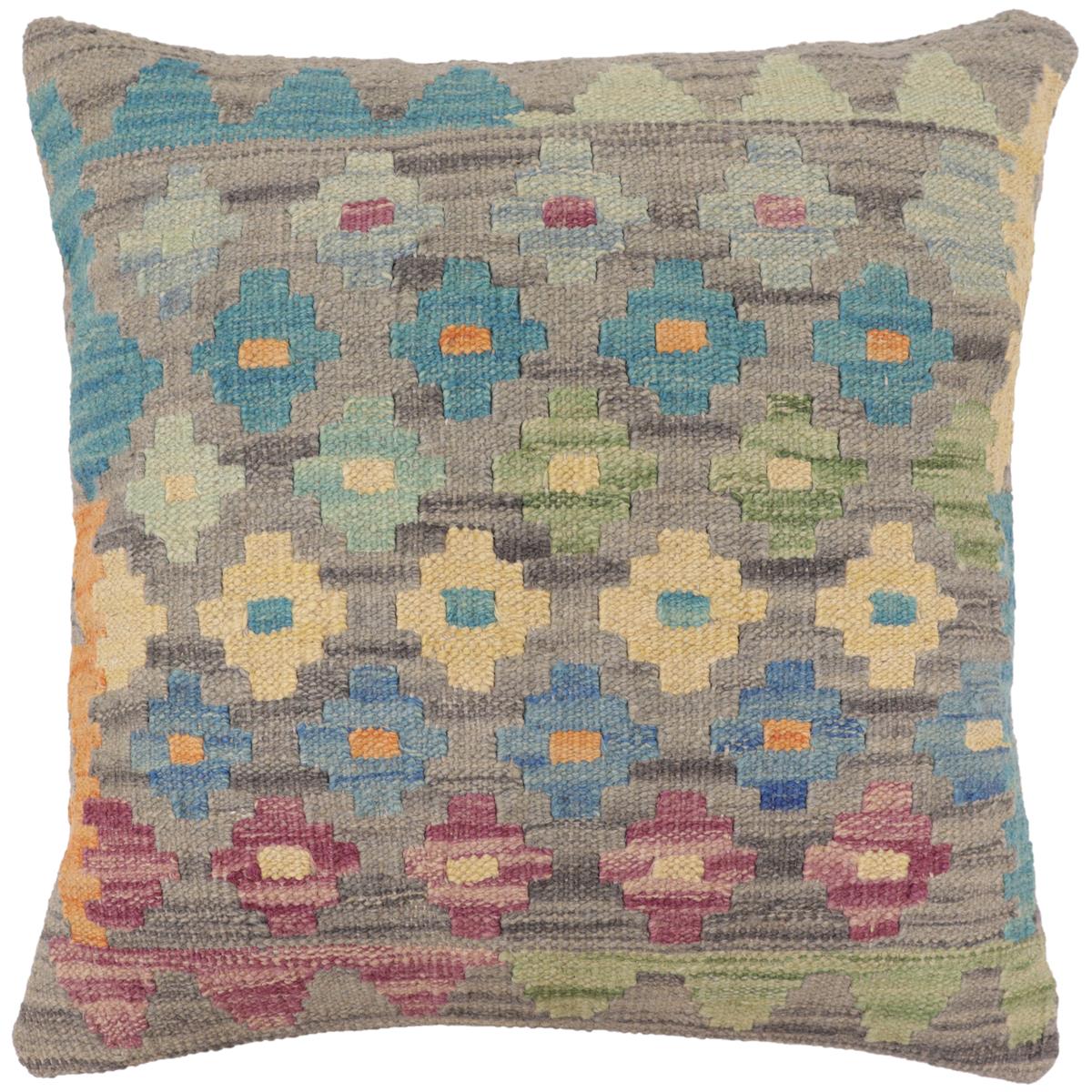 handmade Traditional Pillow Gray Blue Hand-Woven SQUARE 100% WOOL Hand woven turkish pillow2 x 2