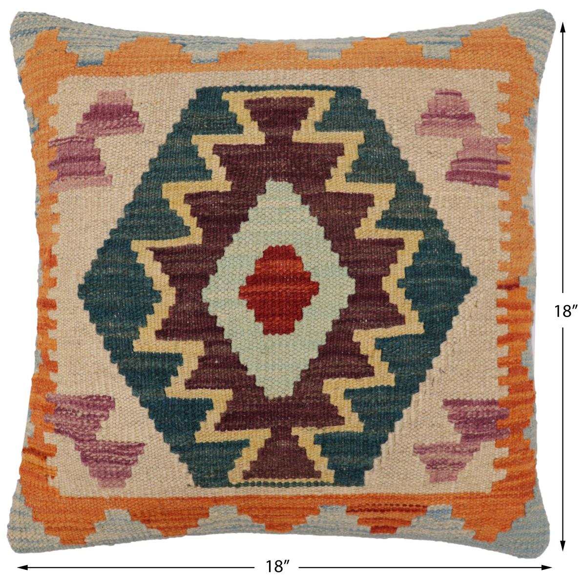 handmade Traditional Pillow Blue Rust Hand-Woven SQUARE 100% WOOL Hand woven turkish pillow2 x 2
