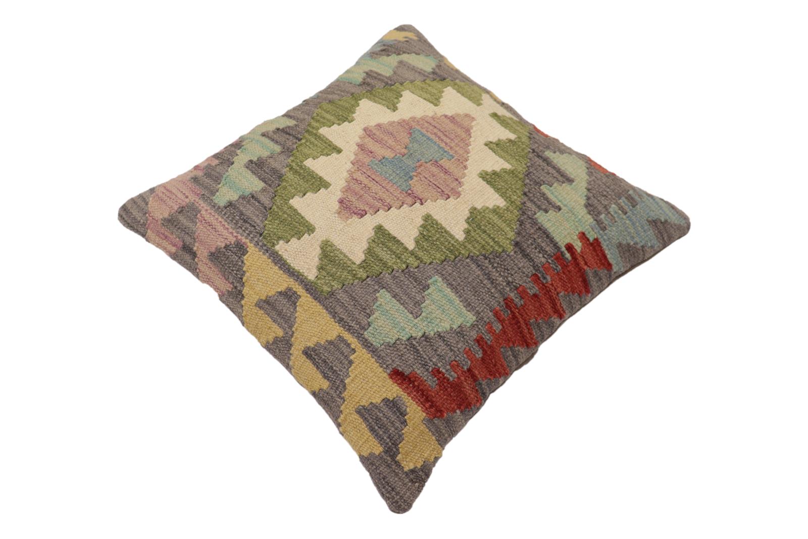 handmade Traditional Pillow Gray Red Hand-Woven SQUARE 100% WOOL Hand woven turkish pillow2 x 2