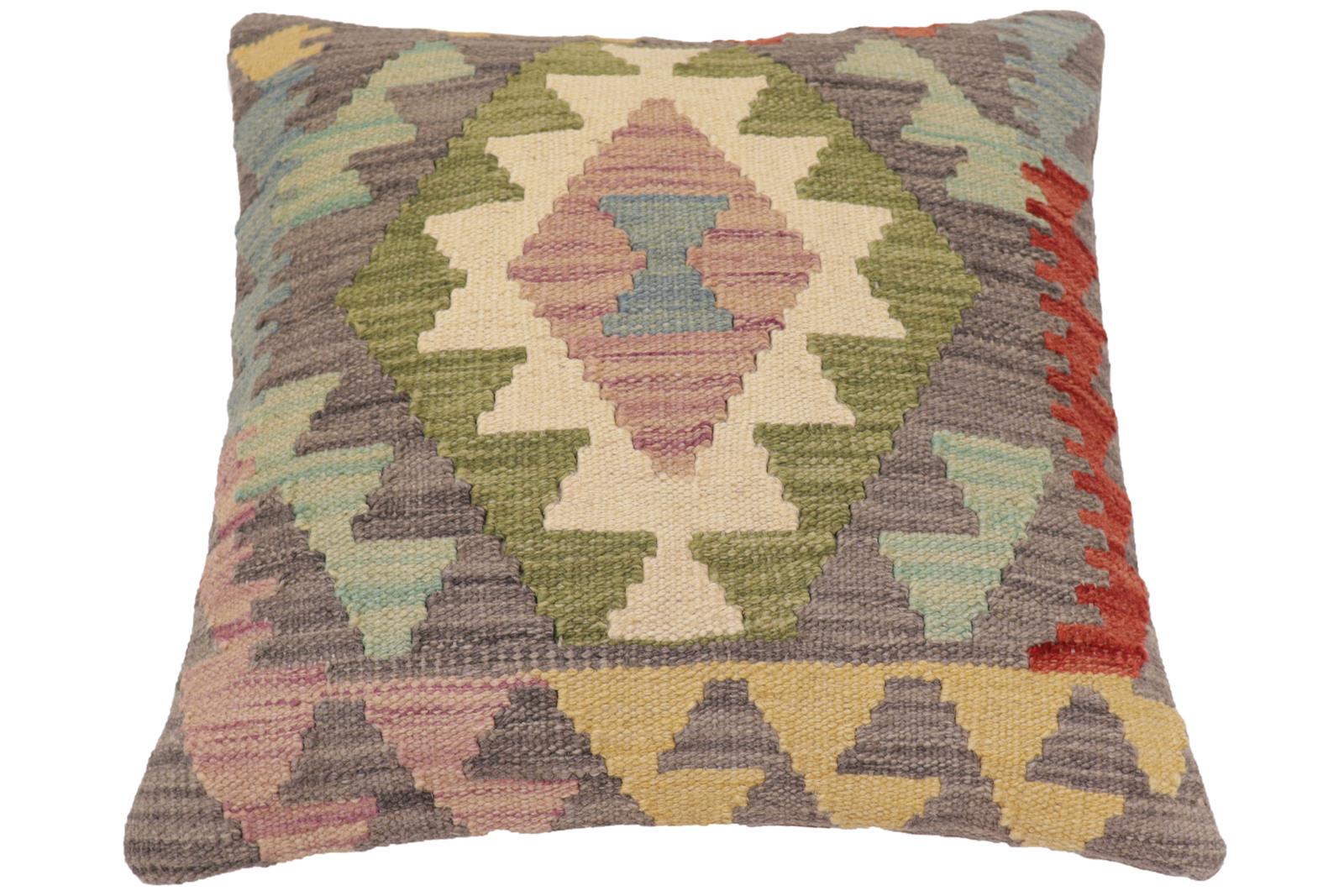 handmade Traditional Pillow Gray Red Hand-Woven SQUARE 100% WOOL Hand woven turkish pillow2 x 2