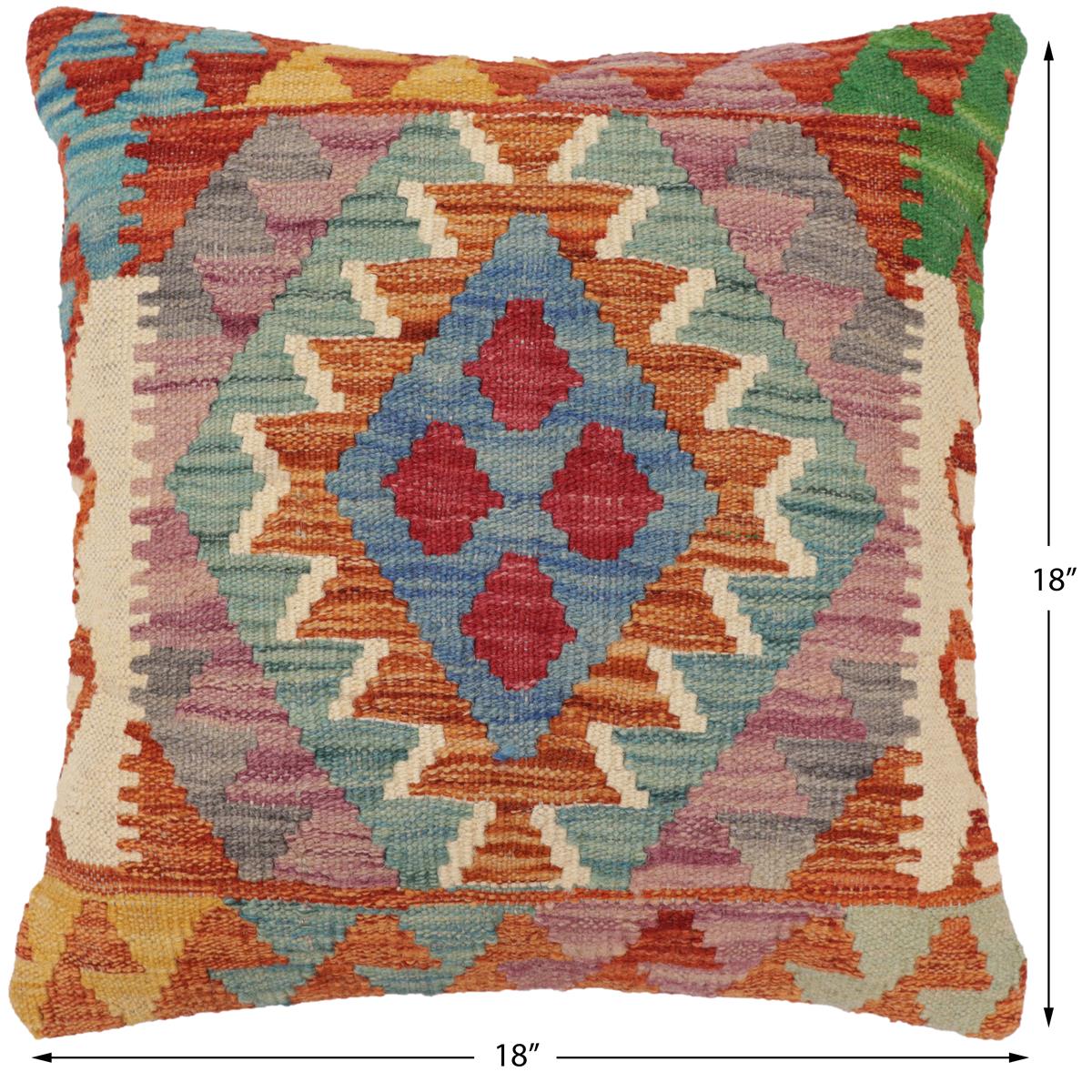 handmade Traditional Pillow Rust Blue Hand-Woven SQUARE 100% WOOL Hand woven turkish pillow2 x 2