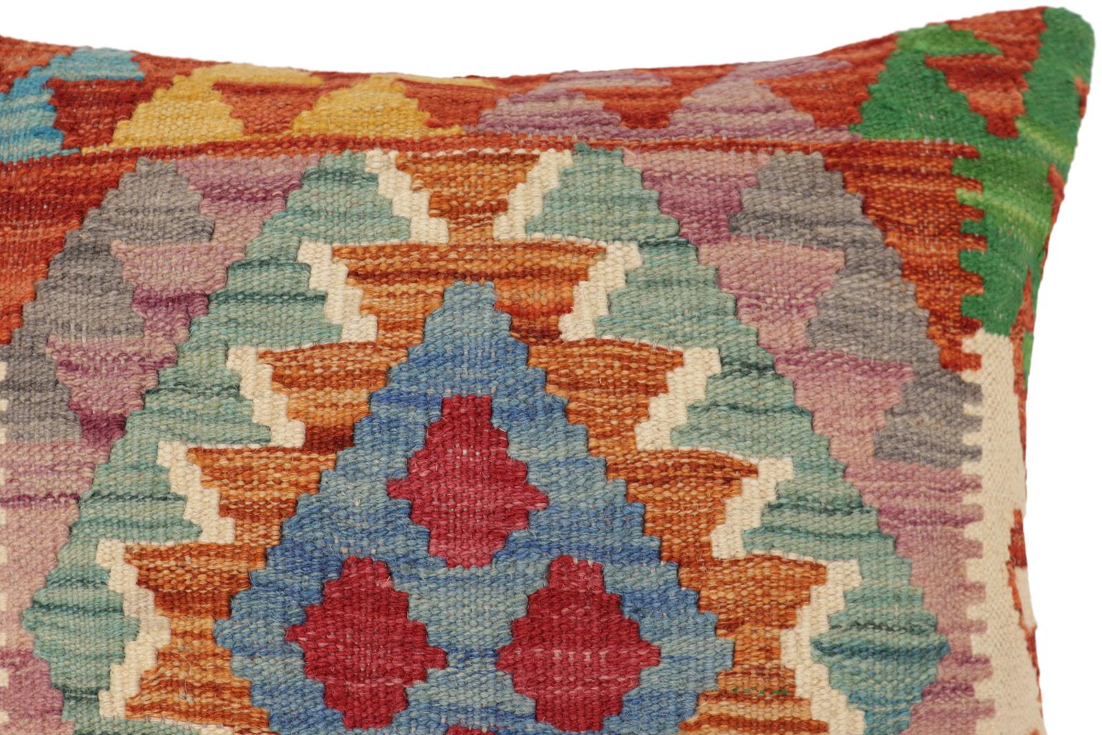 handmade Traditional Pillow Rust Blue Hand-Woven SQUARE 100% WOOL Hand woven turkish pillow2 x 2