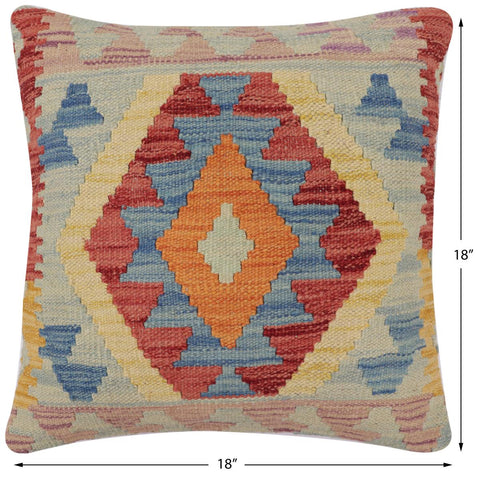 handmade Traditional Pillow Blue Red Hand-Woven SQUARE 100% WOOL Hand woven turkish pillow2 x 2