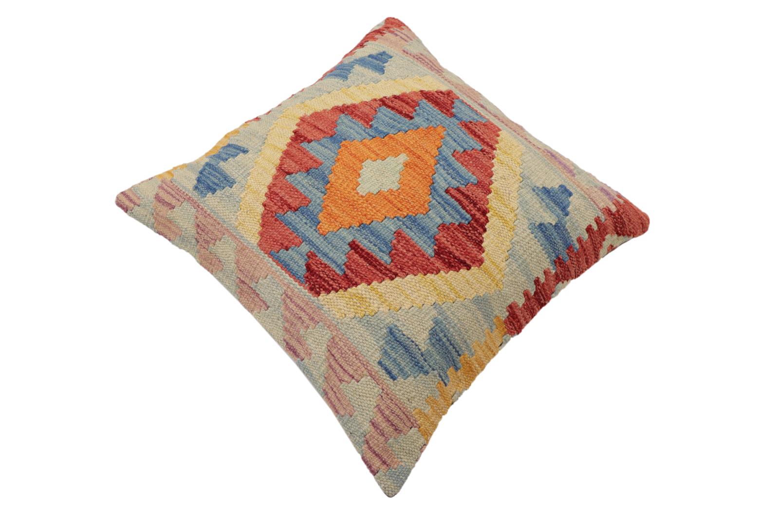 handmade Traditional Pillow Blue Red Hand-Woven SQUARE 100% WOOL Hand woven turkish pillow2 x 2