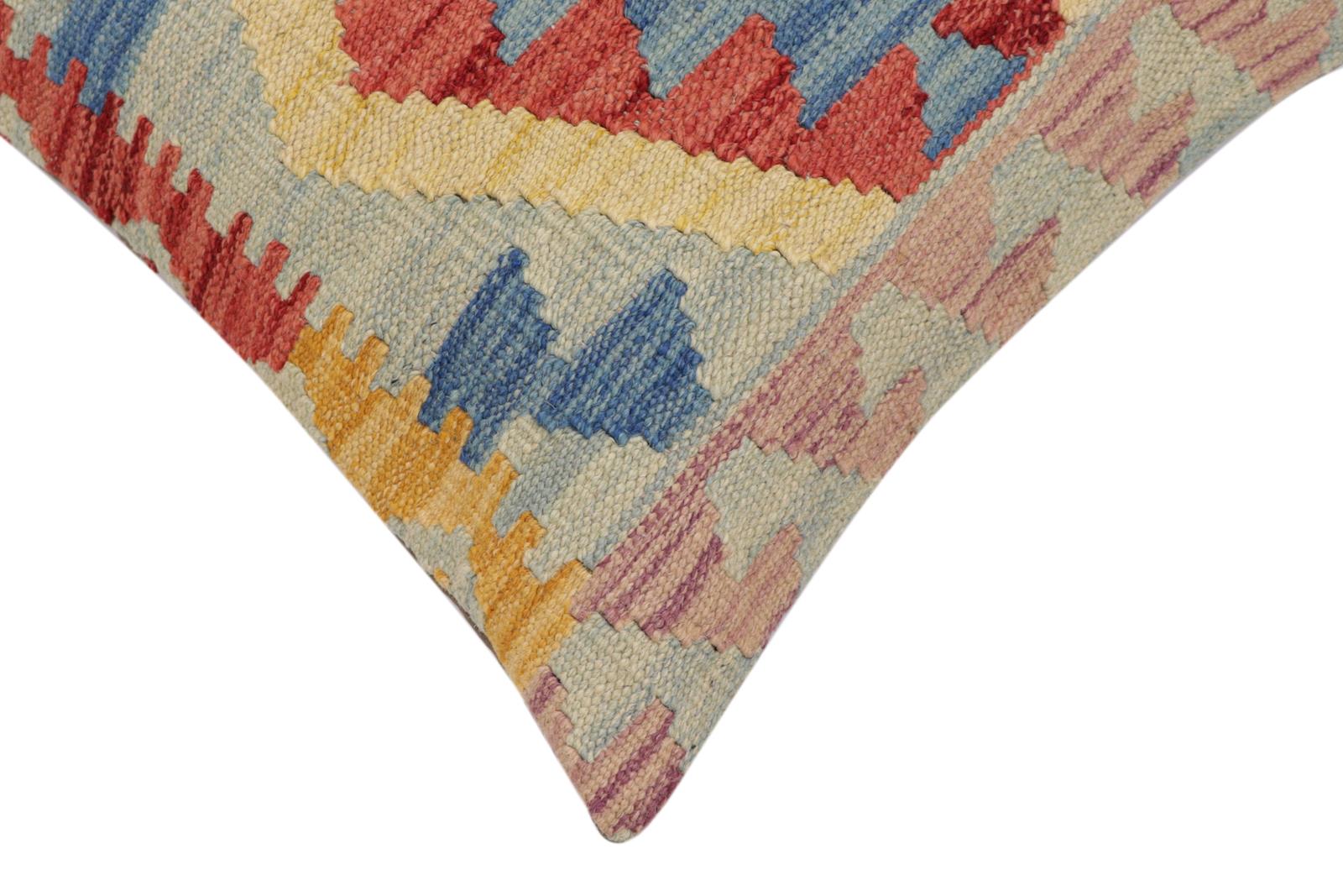 handmade Traditional Pillow Blue Red Hand-Woven SQUARE 100% WOOL Hand woven turkish pillow2 x 2