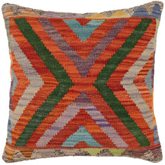 handmade Traditional Pillow Rust Blue Hand-Woven SQUARE 100% WOOL  Hand woven turkish pillow  2 x 2