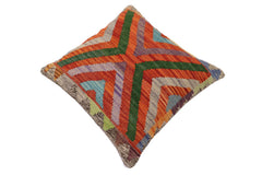 handmade Traditional Pillow Rust Blue Hand-Woven SQUARE 100% WOOL  Hand woven turkish pillow  2 x 2