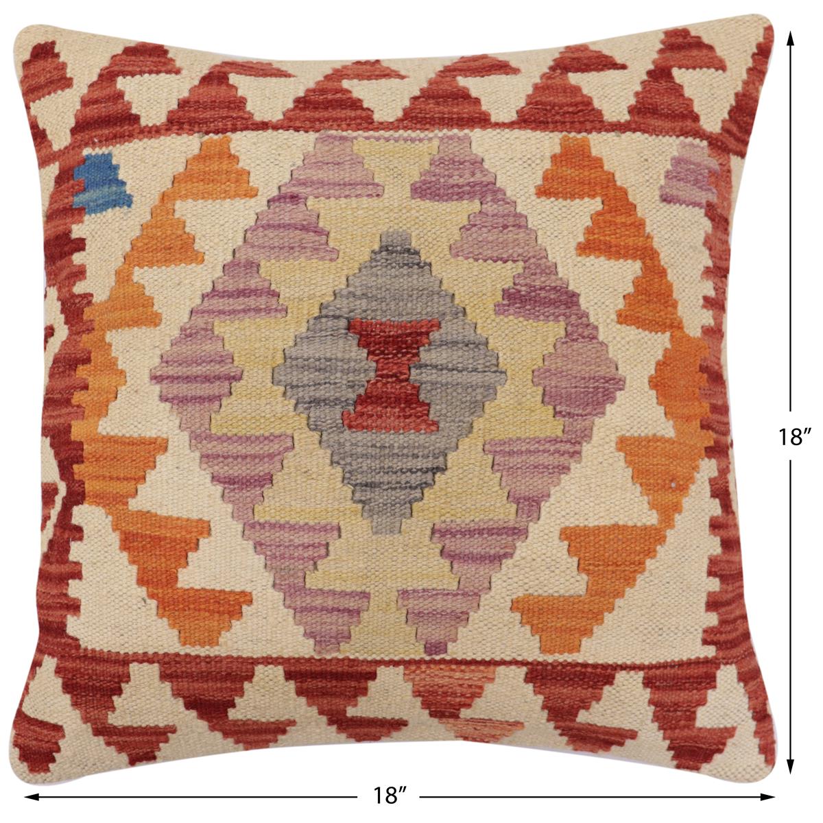 handmade Traditional Pillow Red Beige Hand-Woven SQUARE 100% WOOL Hand woven turkish pillow2 x 2