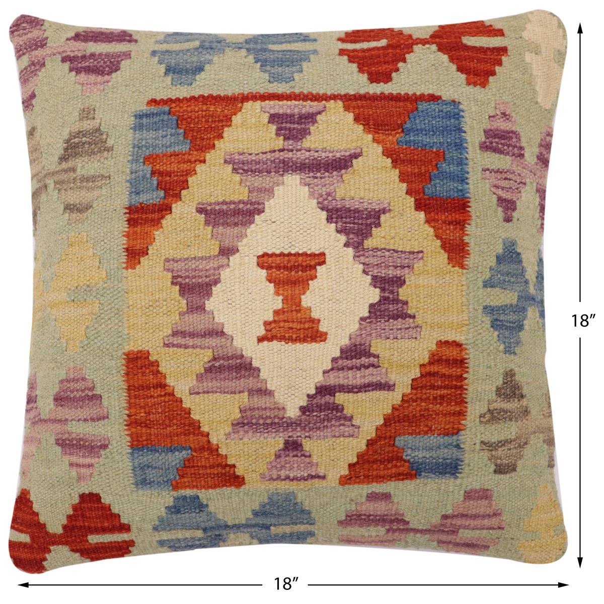handmade Traditional Pillow Rust Blue Hand-Woven SQUARE 100% WOOL Hand woven turkish pillow2 x 2