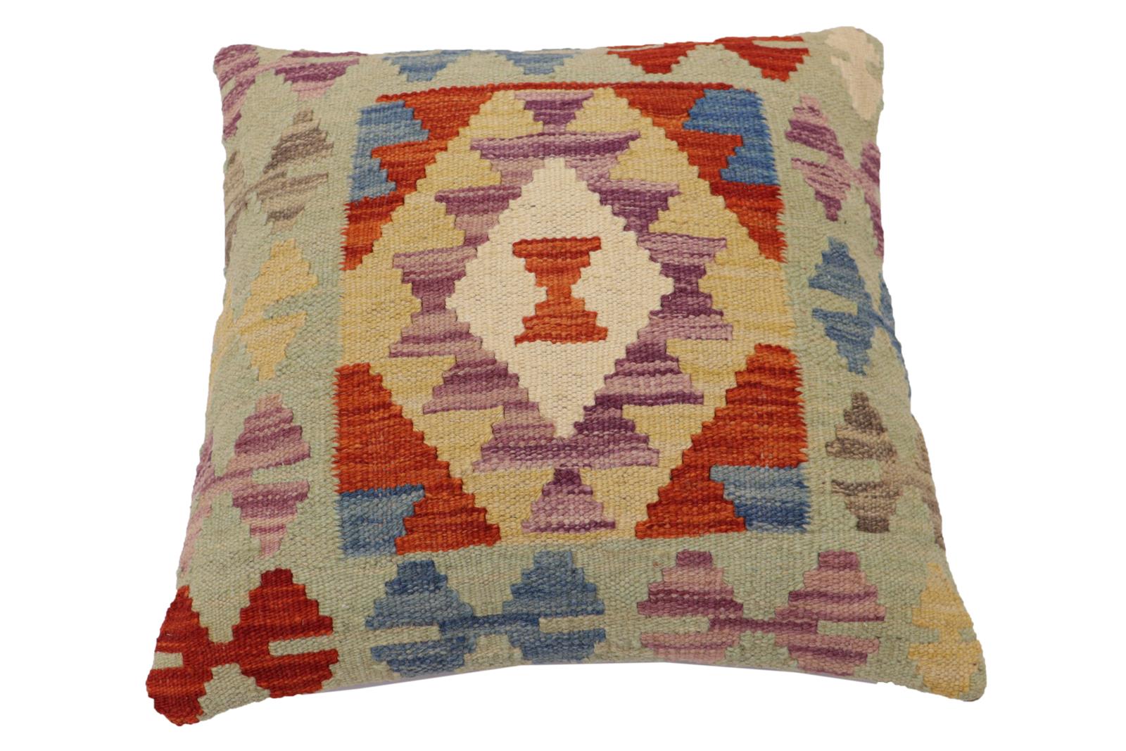 handmade Traditional Pillow Rust Blue Hand-Woven SQUARE 100% WOOL Hand woven turkish pillow2 x 2