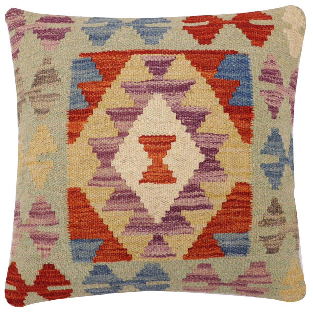 handmade Traditional Pillow Rust Blue Hand-Woven SQUARE 100% WOOL Hand woven turkish pillow2 x 2