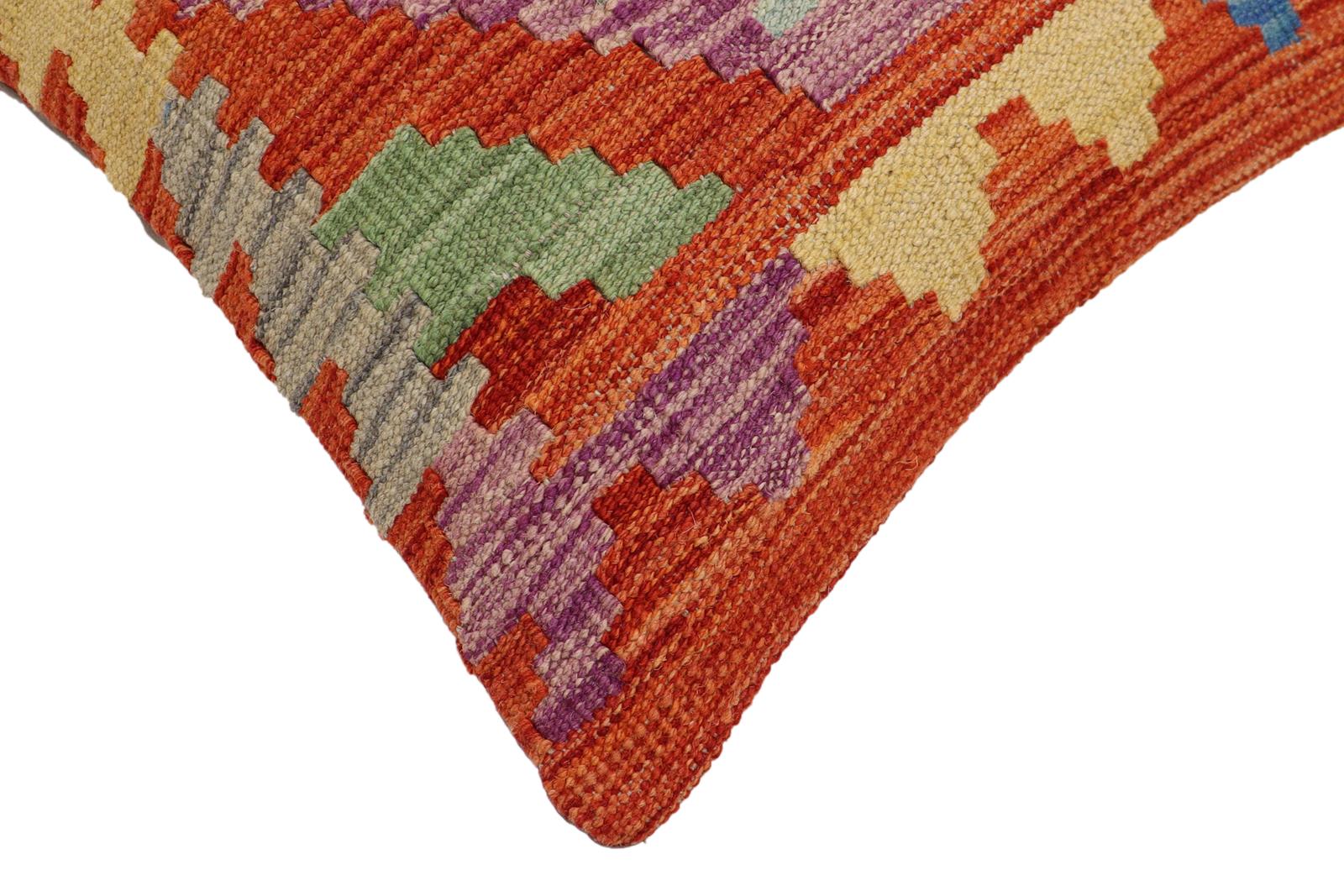 handmade Traditional Pillow Rust Blue Hand-Woven SQUARE 100% WOOL Hand woven turkish pillow2 x 2