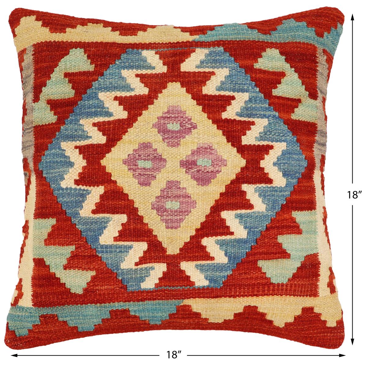 handmade Traditional Pillow Rust Blue Hand-Woven SQUARE 100% WOOL Hand woven turkish pillow2 x 2
