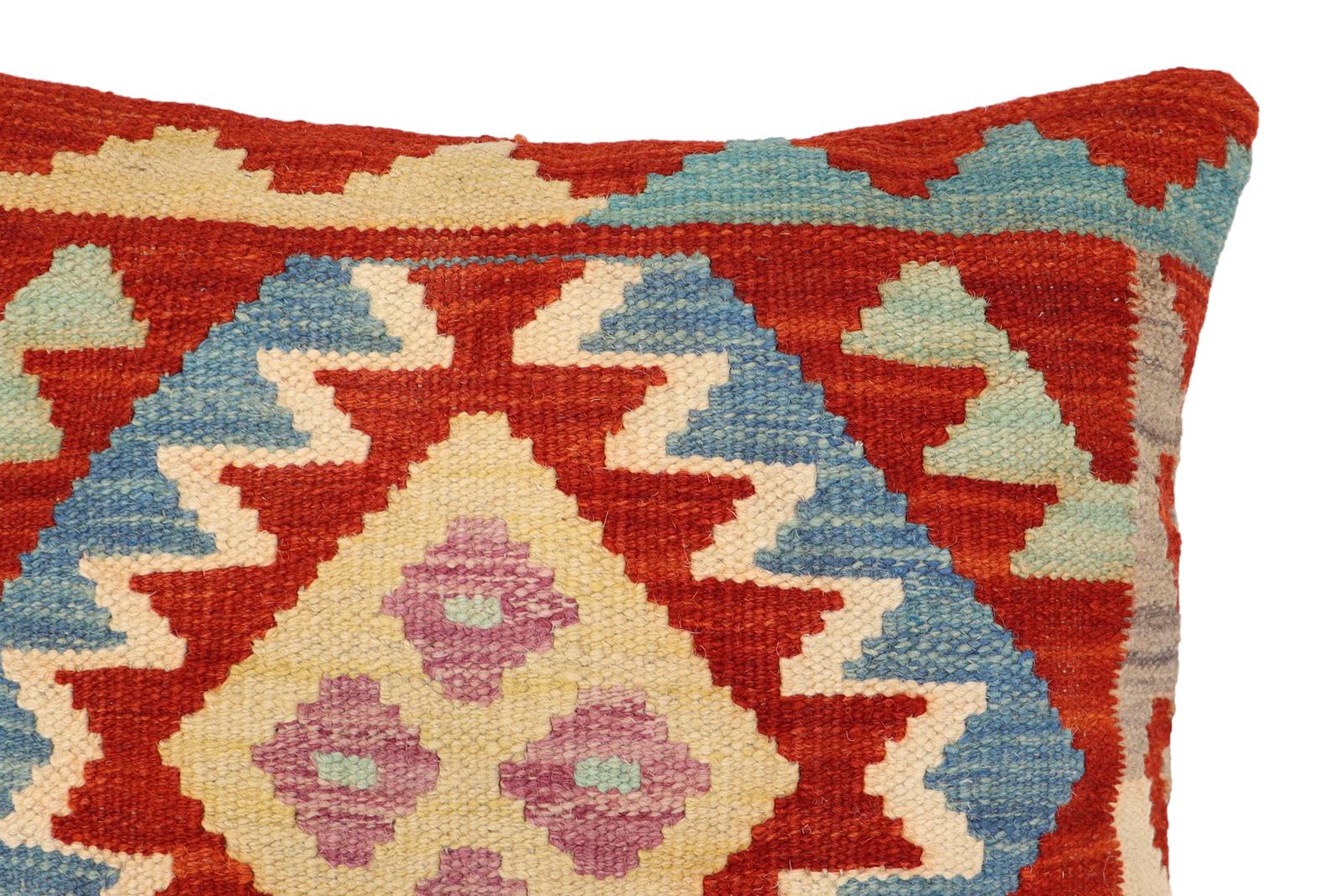 handmade Traditional Pillow Rust Blue Hand-Woven SQUARE 100% WOOL Hand woven turkish pillow2 x 2
