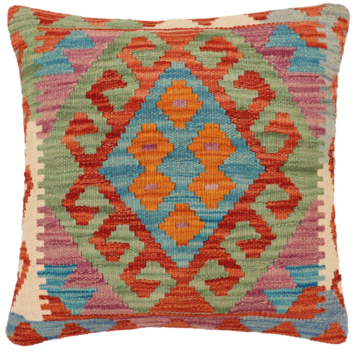 handmade Traditional Pillow Rust Blue Hand-Woven SQUARE 100% WOOL Hand woven turkish pillow2 x 2