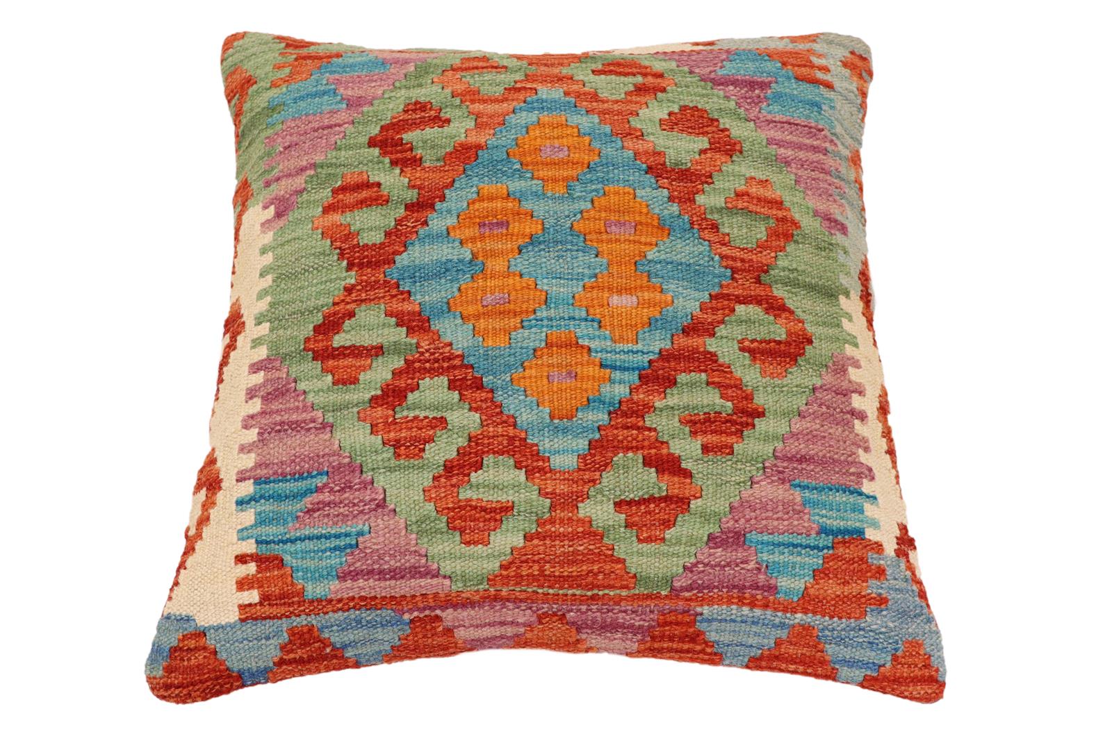handmade Traditional Pillow Rust Blue Hand-Woven SQUARE 100% WOOL Hand woven turkish pillow2 x 2