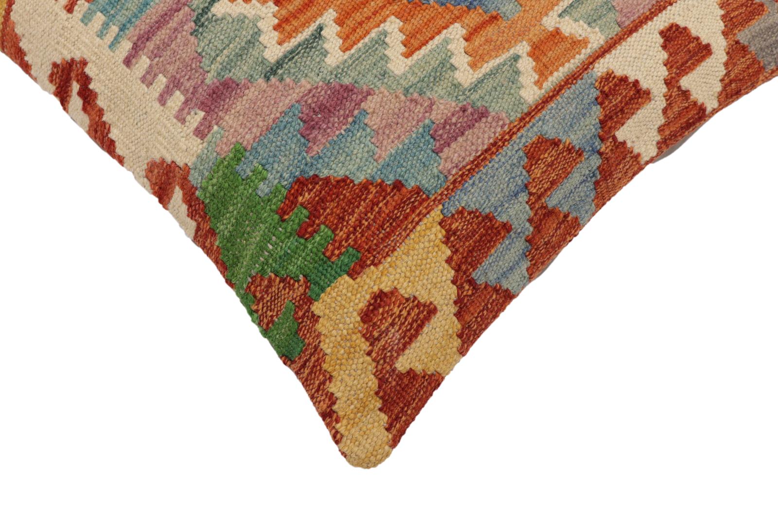handmade Traditional Pillow Rust Blue Hand-Woven SQUARE 100% WOOL Hand woven turkish pillow2 x 2