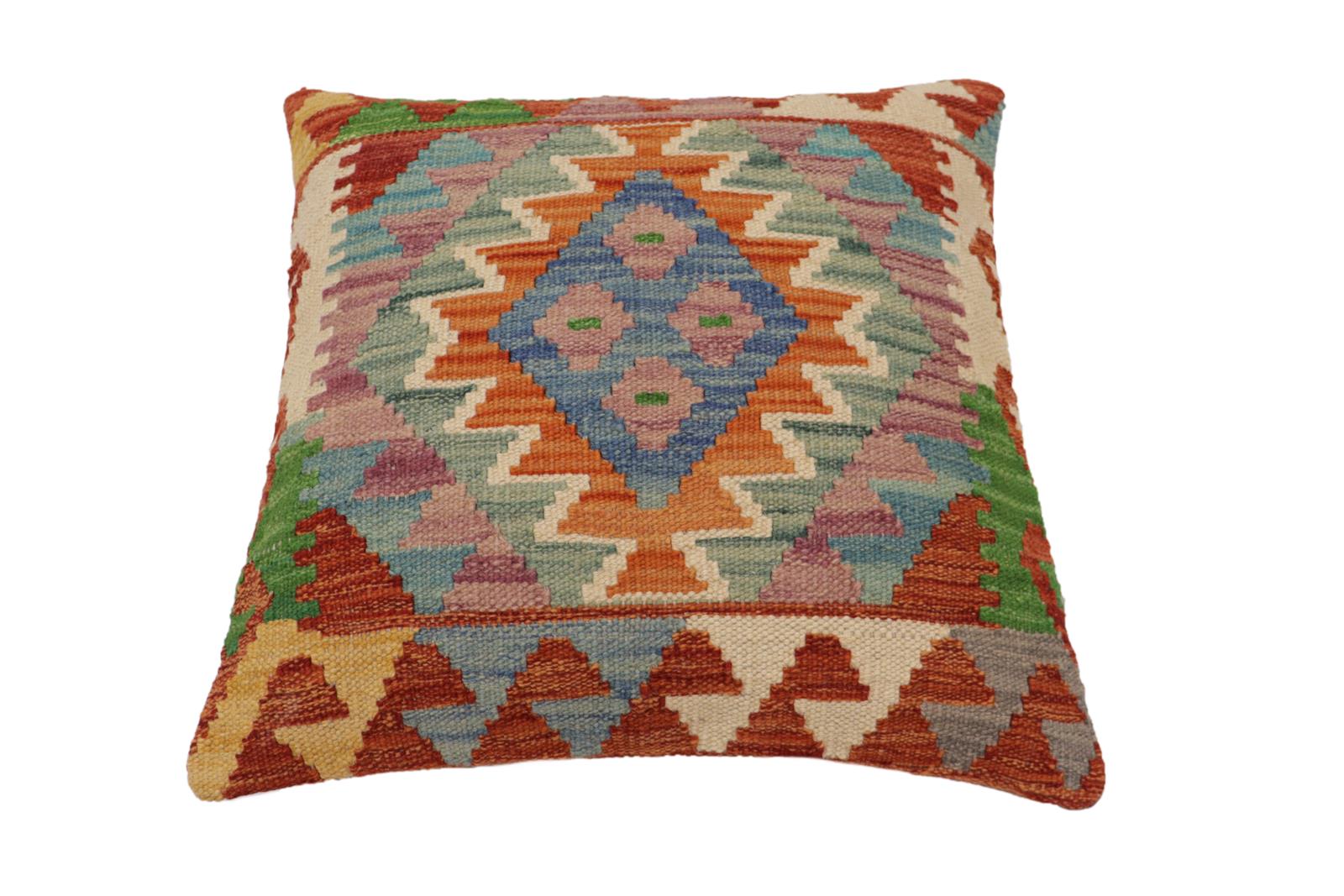 handmade Traditional Pillow Rust Blue Hand-Woven SQUARE 100% WOOL Hand woven turkish pillow2 x 2