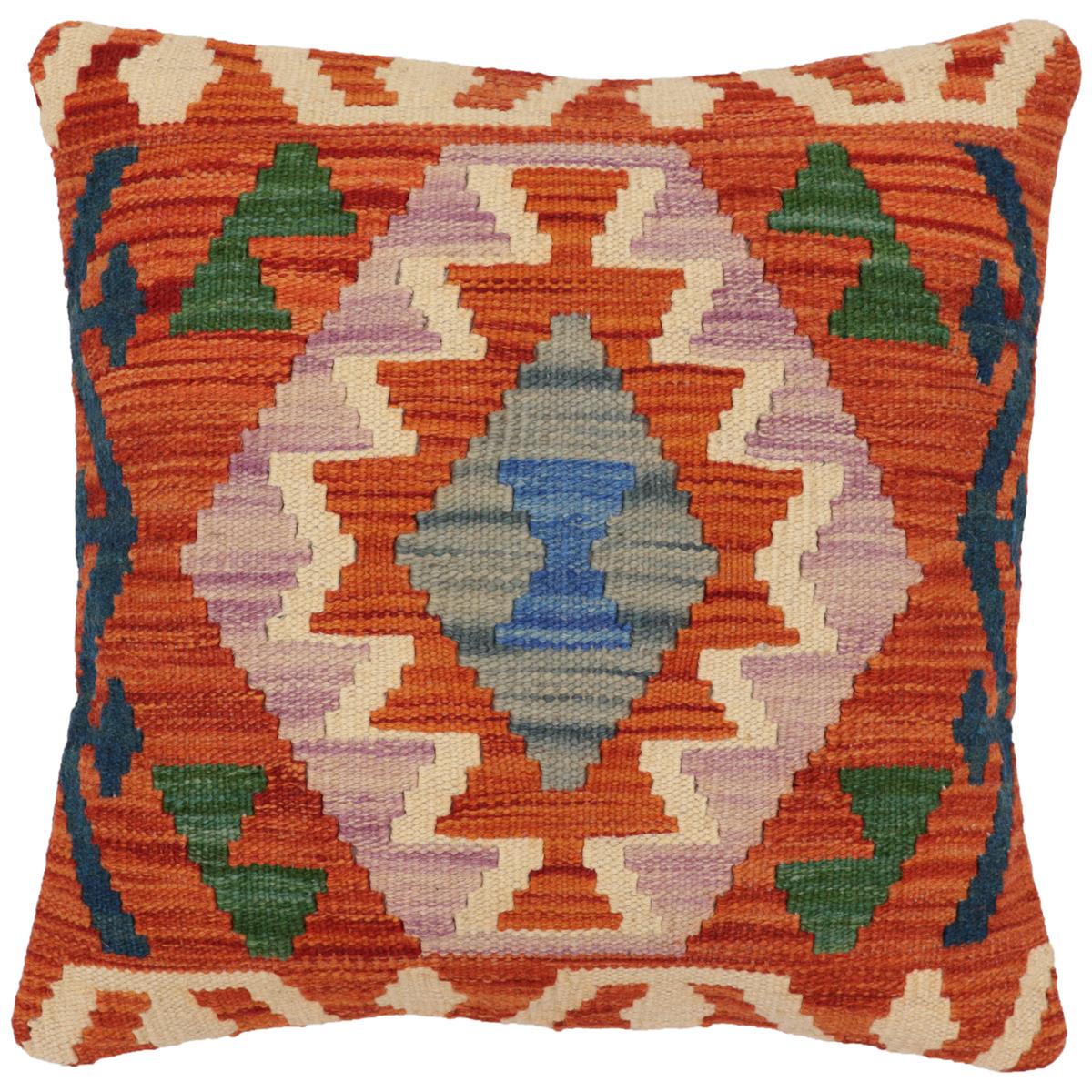 handmade Traditional Pillow Rust Blue Hand-Woven SQUARE 100% WOOL Hand woven turkish pillow2 x 2