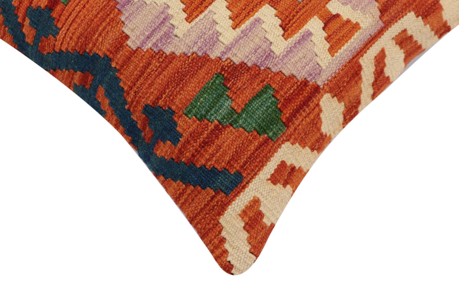 handmade Traditional Pillow Rust Blue Hand-Woven SQUARE 100% WOOL Hand woven turkish pillow2 x 2
