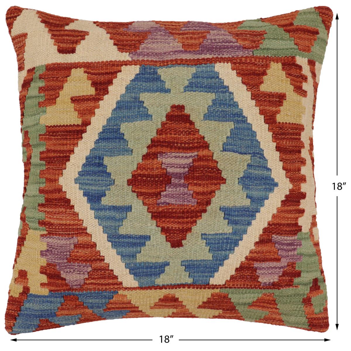 handmade Traditional Pillow Rust Blue Hand-Woven SQUARE 100% WOOL Hand woven turkish pillow2 x 2