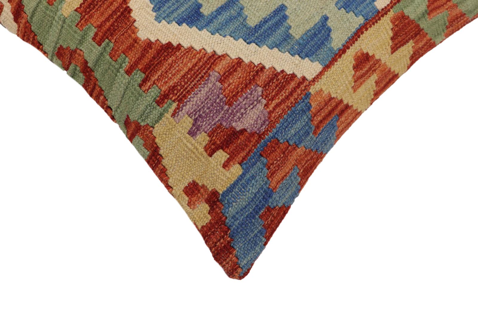 handmade Traditional Pillow Rust Blue Hand-Woven SQUARE 100% WOOL Hand woven turkish pillow2 x 2