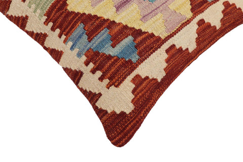 handmade Traditional Pillow Rust Blue Hand-Woven SQUARE 100% WOOL  Hand woven turkish pillow  2 x 2
