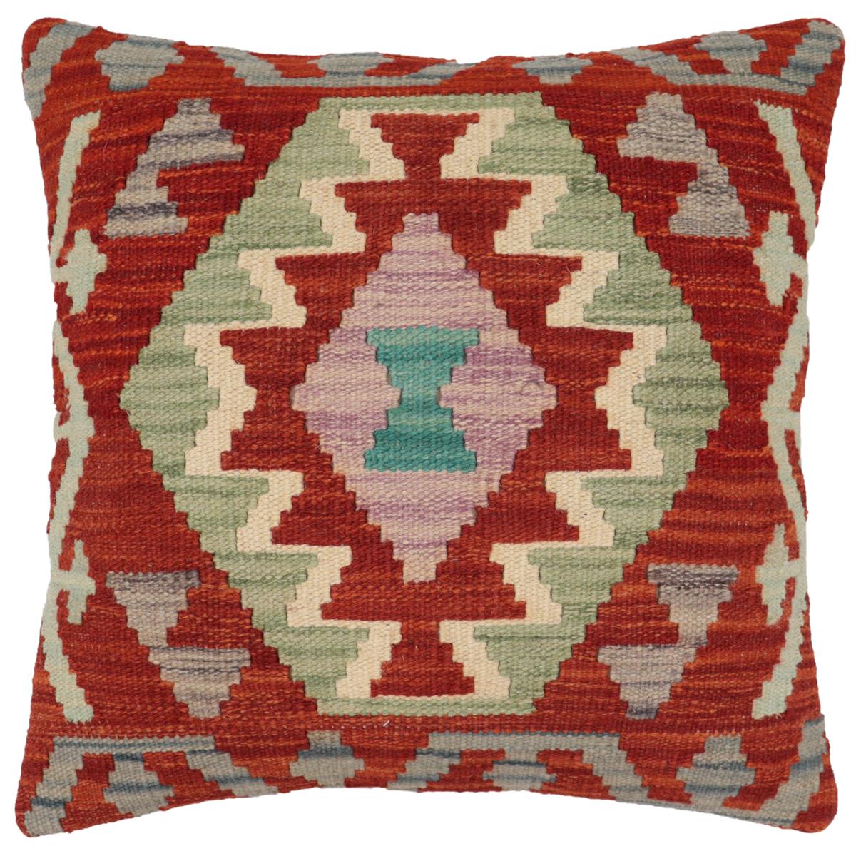 handmade Traditional Pillow Rust Blue Hand-Woven SQUARE 100% WOOL Hand woven turkish pillow2 x 2