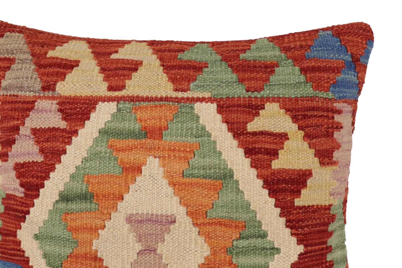 handmade Traditional Pillow Rust Blue Hand-Woven SQUARE 100% WOOL Hand woven turkish pillow2 x 2