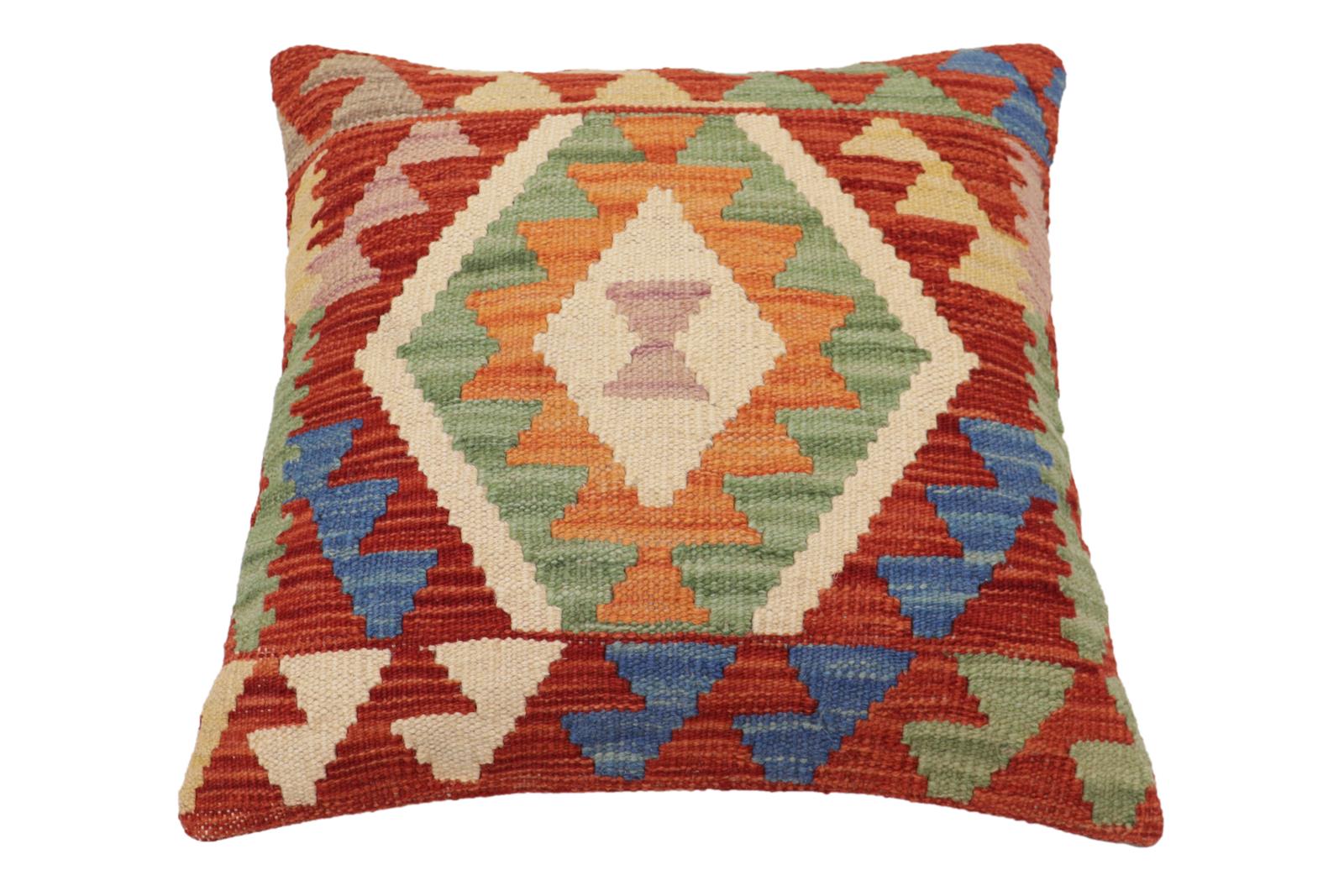 handmade Traditional Pillow Rust Blue Hand-Woven SQUARE 100% WOOL Hand woven turkish pillow2 x 2