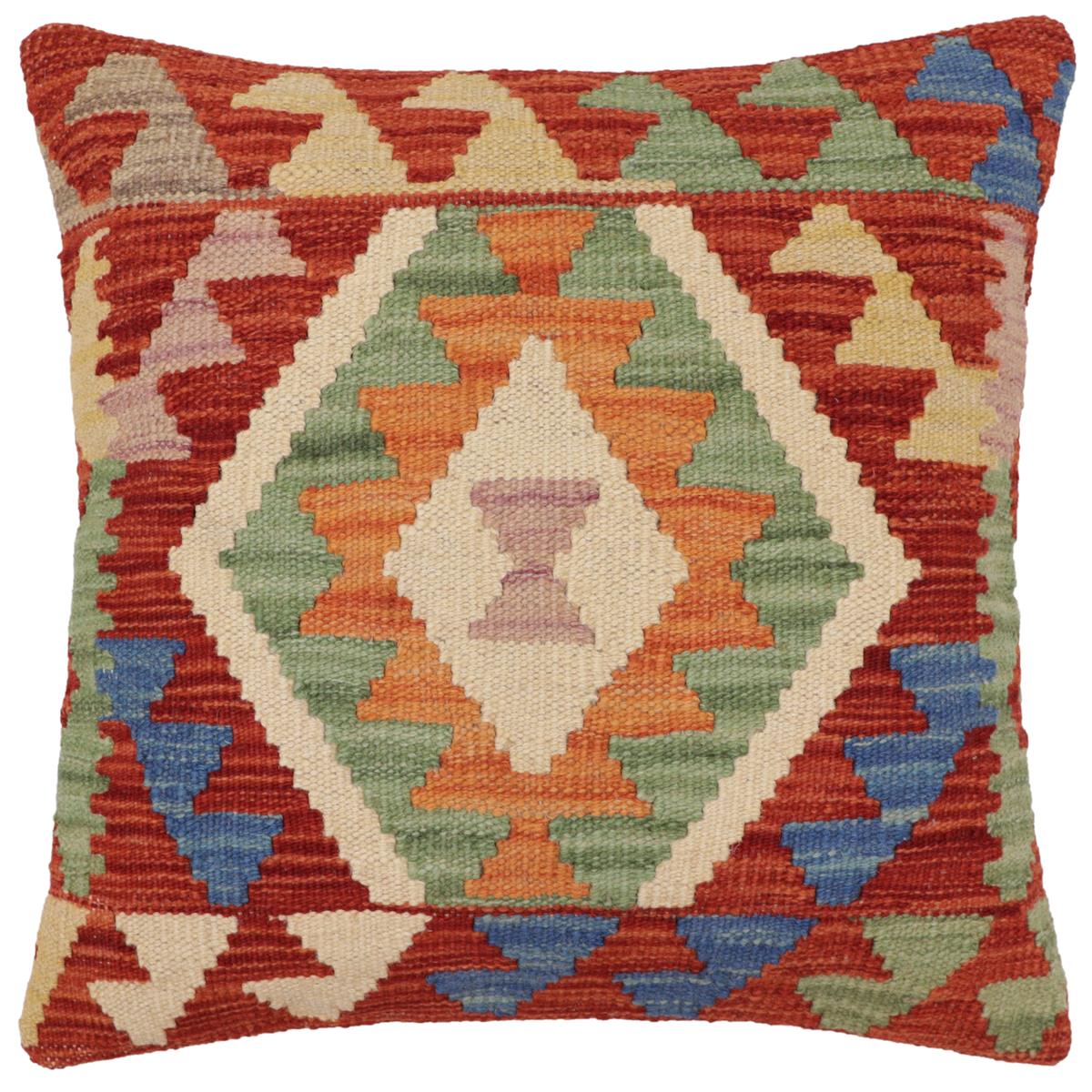 handmade Traditional Pillow Rust Blue Hand-Woven SQUARE 100% WOOL Hand woven turkish pillow2 x 2