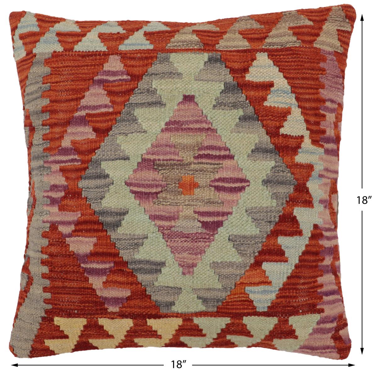 handmade Traditional Pillow Rust Blue Hand-Woven SQUARE 100% WOOL Hand woven turkish pillow2 x 2