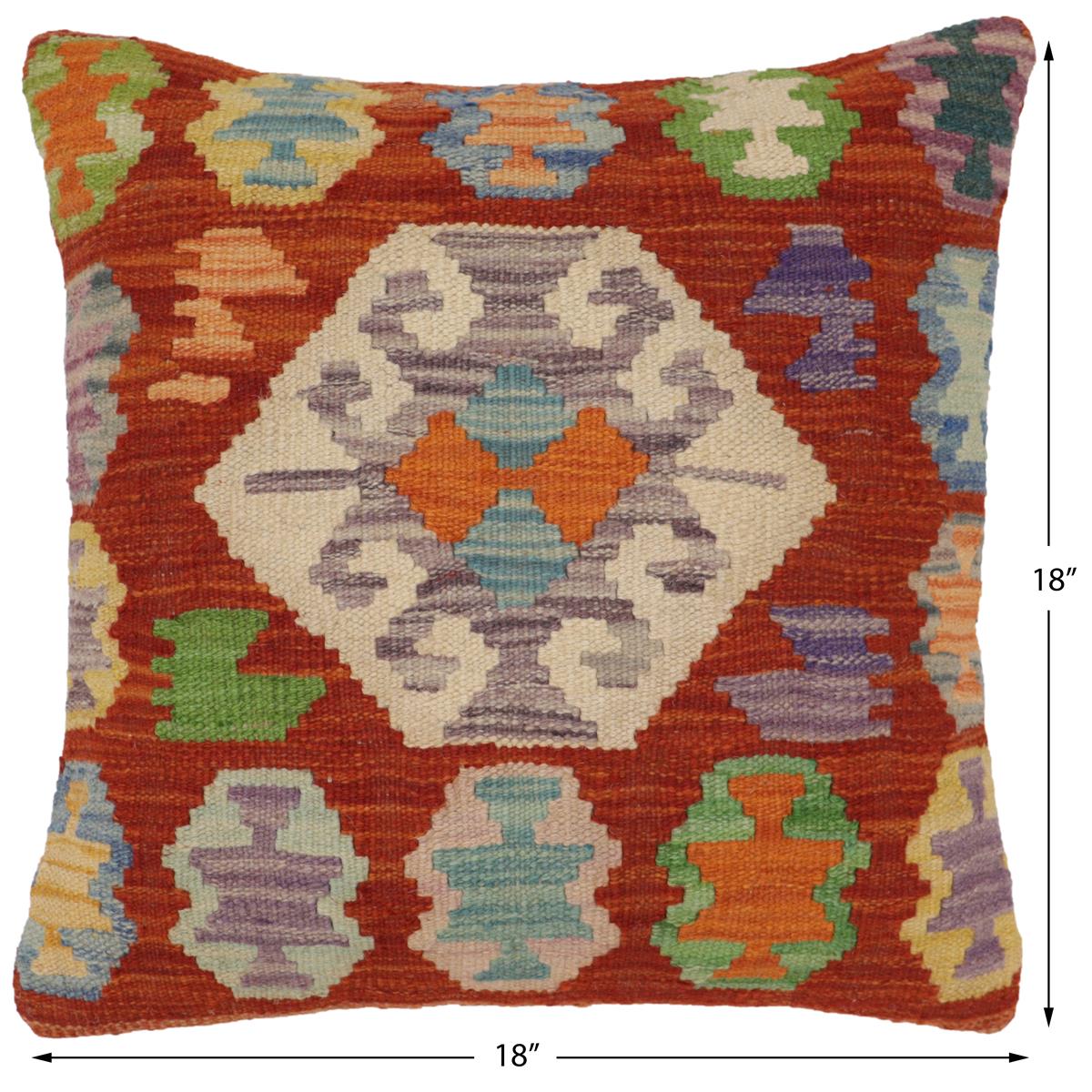 handmade Traditional Pillow Rust Blue Hand-Woven SQUARE 100% WOOL Hand woven turkish pillow2 x 2