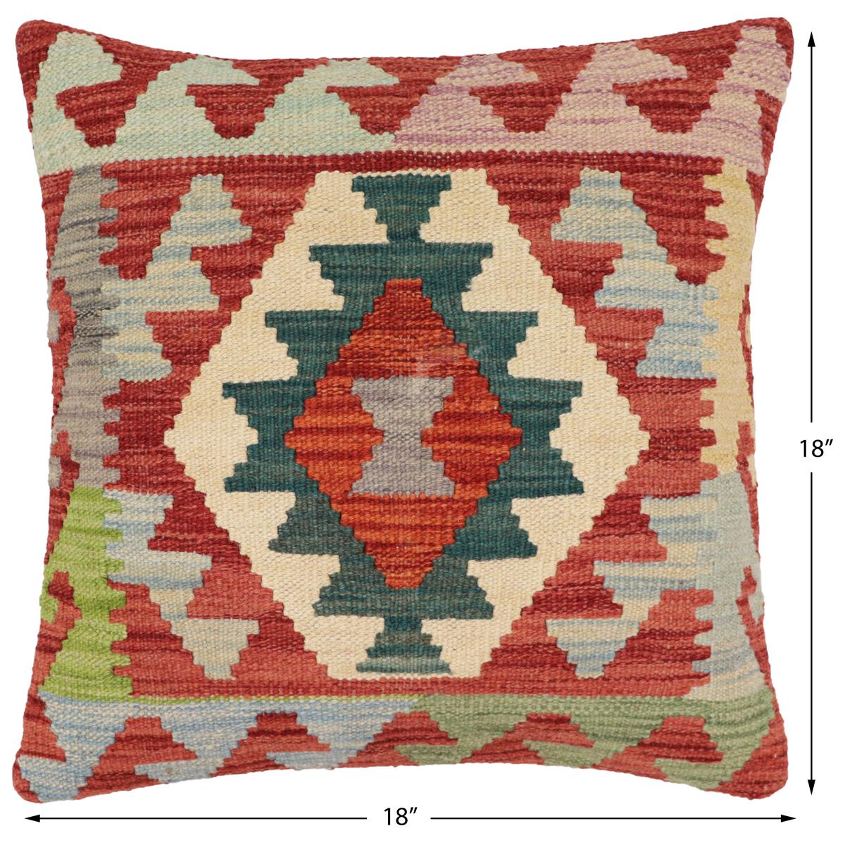 handmade Traditional Pillow Red Blue Hand-Woven SQUARE 100% WOOL Hand woven turkish pillow2 x 2