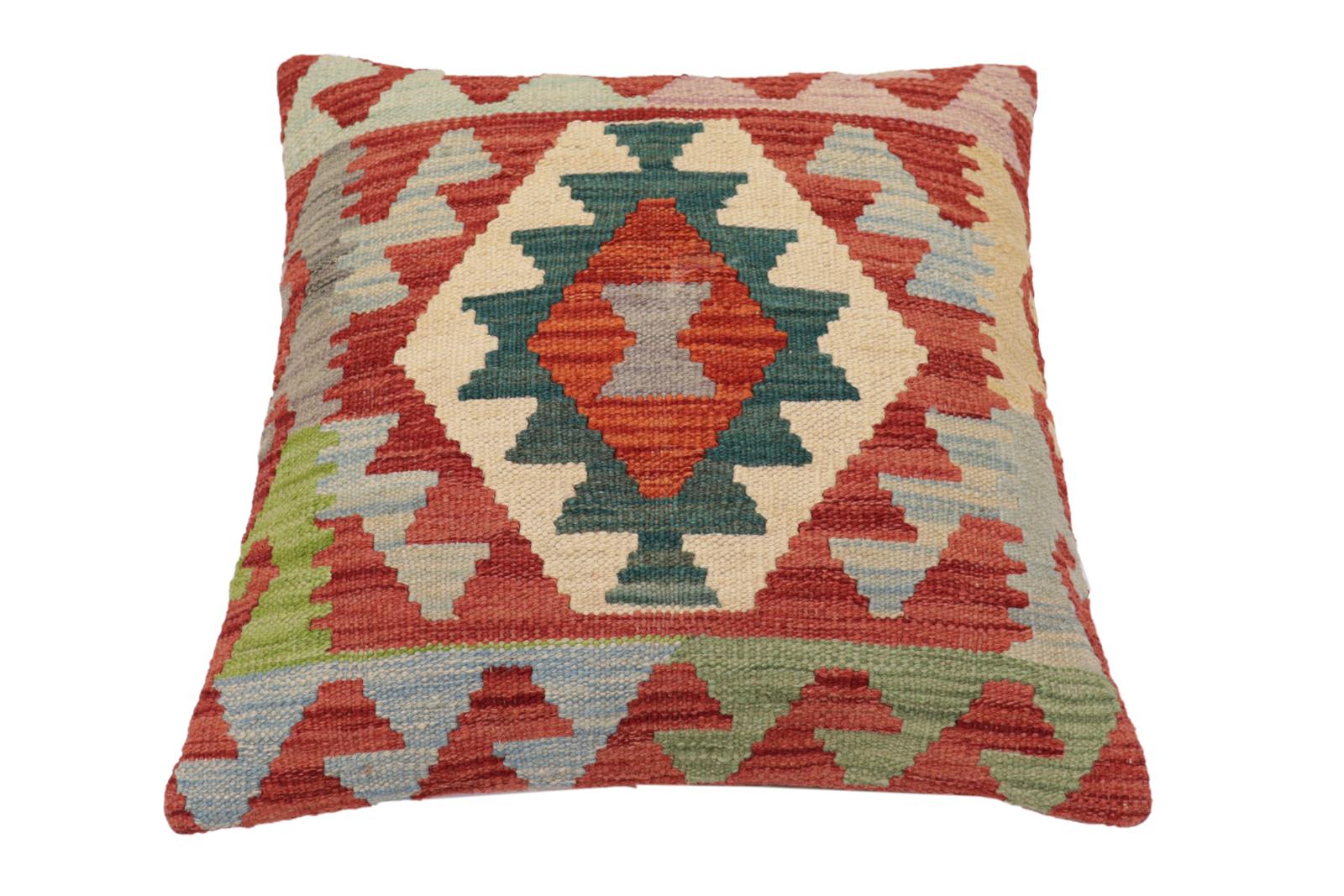 handmade Traditional Pillow Red Blue Hand-Woven SQUARE 100% WOOL Hand woven turkish pillow2 x 2