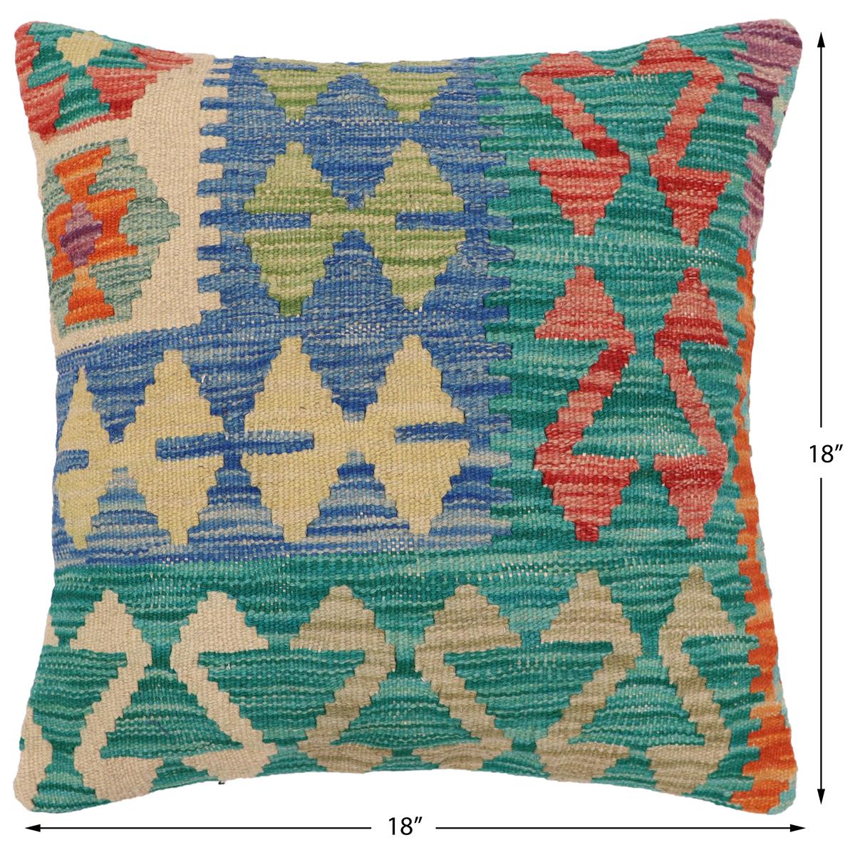 handmade Traditional Pillow Rust Blue Hand-Woven SQUARE 100% WOOL Hand woven turkish pillow2 x 2