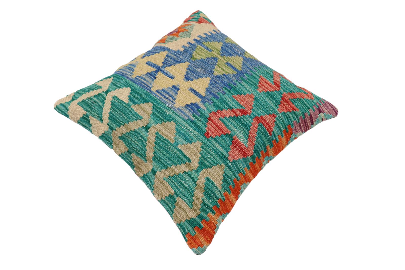 handmade Traditional Pillow Rust Blue Hand-Woven SQUARE 100% WOOL Hand woven turkish pillow2 x 2