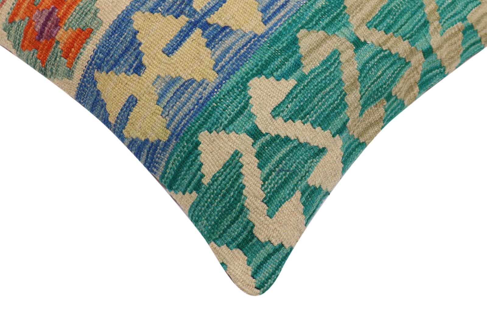 handmade Traditional Pillow Rust Blue Hand-Woven SQUARE 100% WOOL Hand woven turkish pillow2 x 2