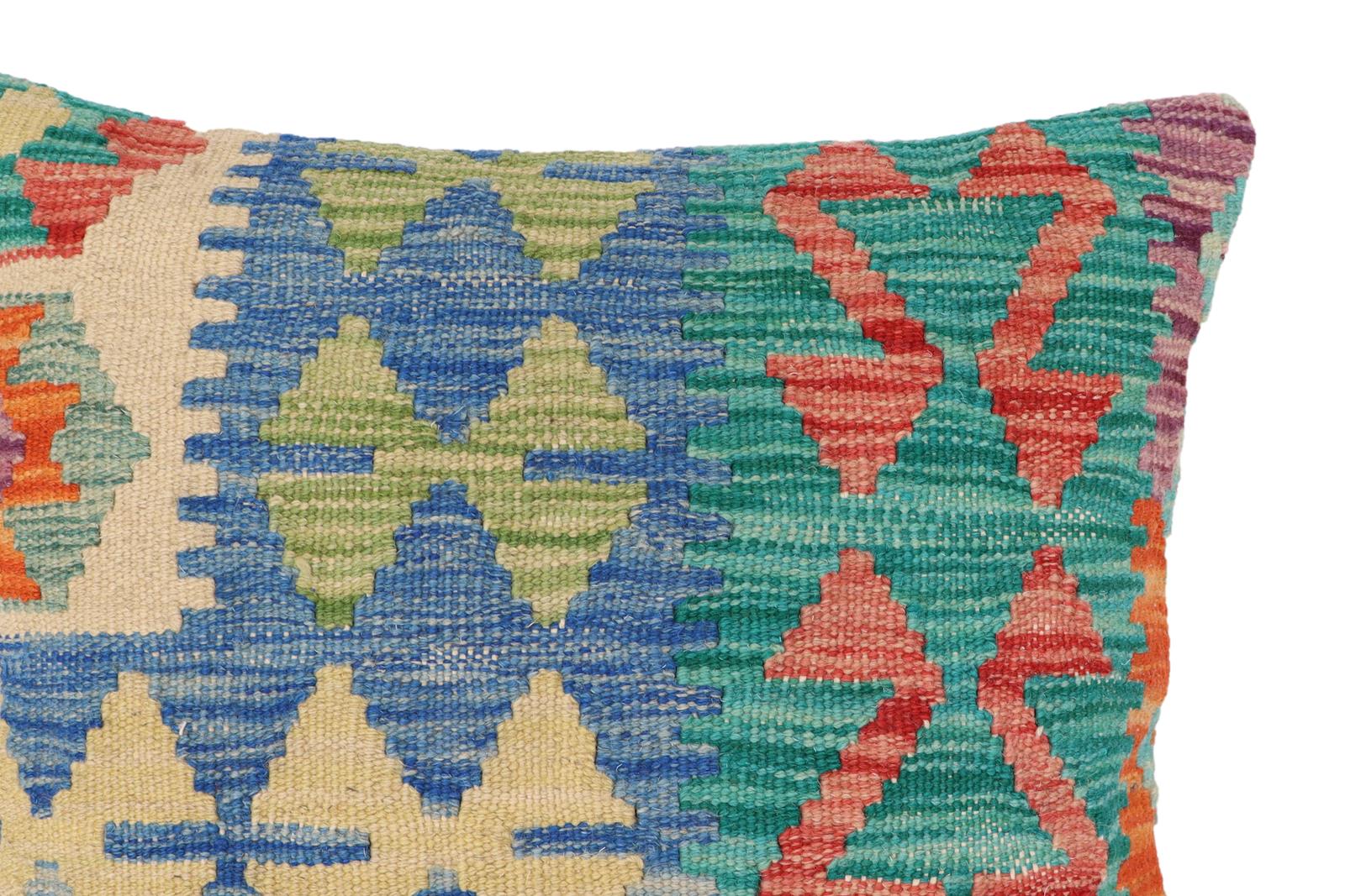 handmade Traditional Pillow Rust Blue Hand-Woven SQUARE 100% WOOL Hand woven turkish pillow2 x 2