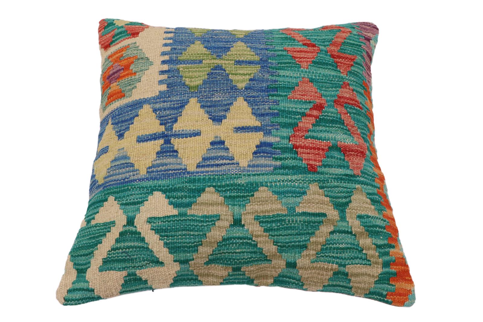 handmade Traditional Pillow Rust Blue Hand-Woven SQUARE 100% WOOL Hand woven turkish pillow2 x 2